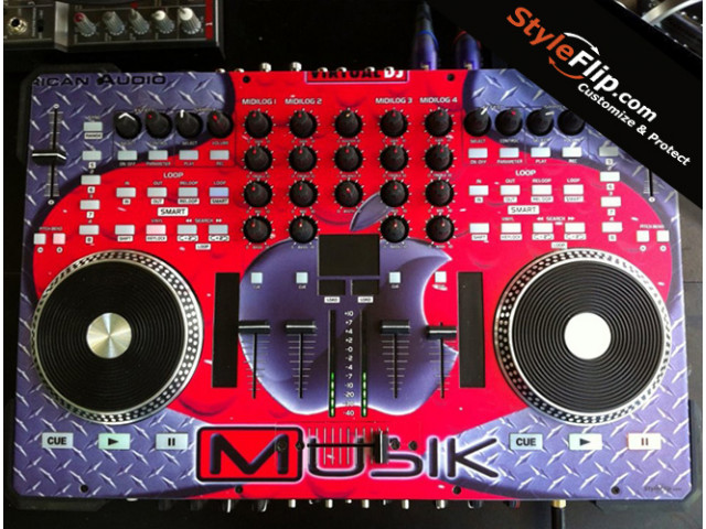 American Audio VMS 4 Steel Apple Musik Red Custom Skin