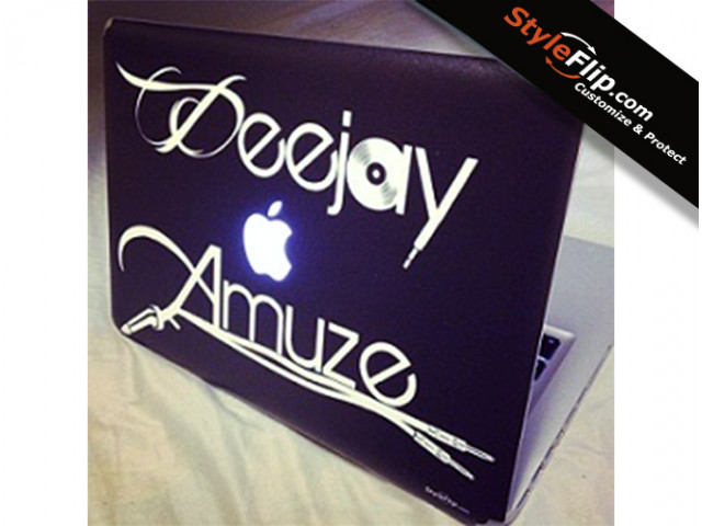 Deejay Amuze Custom Decal Apple MacBook Pro Black Aux Cords