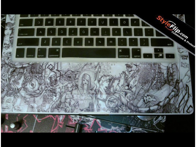 Macbook Pro Custom Inside Skin Oki Tee Black White Drawing