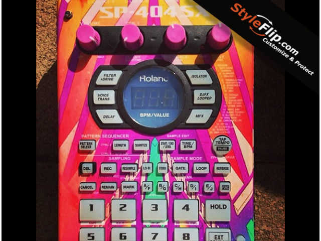 Roland SP 404 SX Styleflip Custom Skin Pink Orange Stripes
